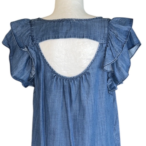 Current Air Blue Chambray Tie Neck Cutout Back Top - M - Picture 10 of 16